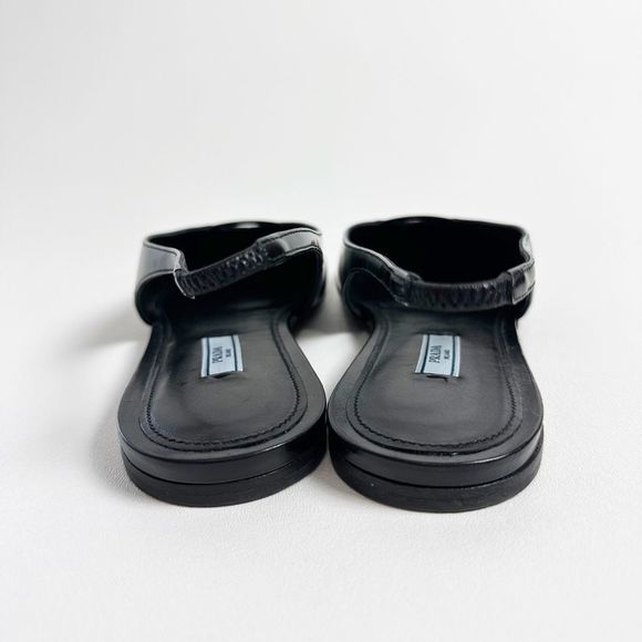 PRADA Black Slingback Ballet Flats 40 US 9.5 Point Toe Logo Flat Brushed Leather - Picture 10 of 15